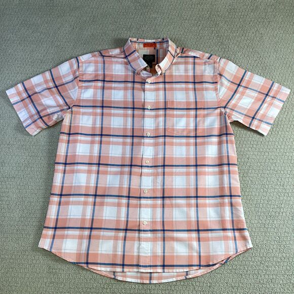 St. John's Bay‎ Peach Plaid Button Down Shirt XL Comfort Stretch Easy Care - Picture 1 of 5